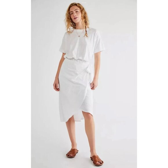 Free People Beach Leila Midi Dress Ivory White Cotton Casual Coverup Boho Large - Picture 1 of 11